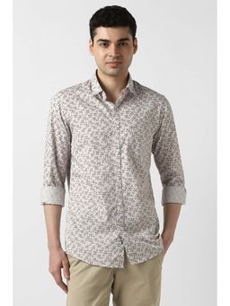Peter England - Men White Slim Fit Printed Full Sleeves Casual Shirt