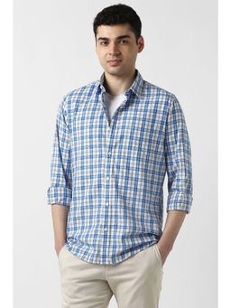 Peter England - Men Blue Slim Fit Check Full Sleeves Casual Shirt