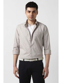 Peter England - Men Beige Slim Fit Printed Full Sleeves Casual Shirt