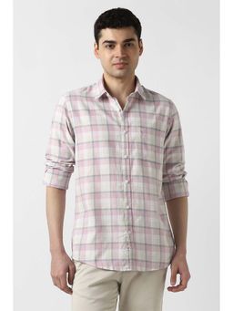 Peter England - Men Pink Slim Fit Check Full Sleeves Casual Shirt