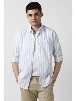 Peter England - Men White Slim Fit Stripe Full Sleeves Casual Shirt