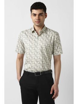 Peter England - Men Beige Regular Fit Half Sleeves Formal Shirt