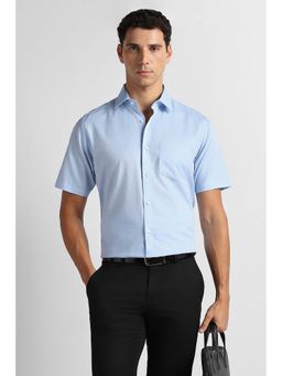 Van Heusen - Men Light Blue Textured Half Sleeves Formal Shirt
