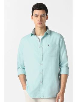Van Heusen - Men Light Blue Textured Full Sleeves Casual Shirt