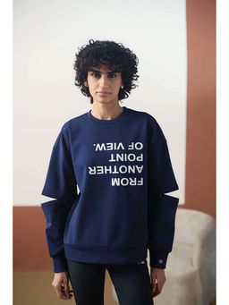 Muvazo - Blue Scuba Typography Oversized Sweatshirt