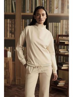 Muvazo - Beige Polycotton Solid Regular Sweatshirt