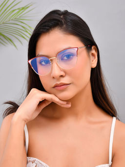 ROYAL SON - Cat Eye Maroon Gold Blue Light Blocking Computer Glasses Eyeglasses Women- SF0084-C3 (46)