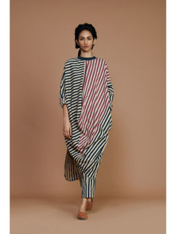 Mati - Ribbed Cowl Tunic Striped Ivory