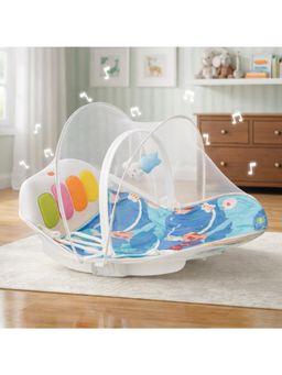BAYBEE - 4 In 1 Baby Play Gym & Rocker With Mosquito Net, Lights & Music (Blue)