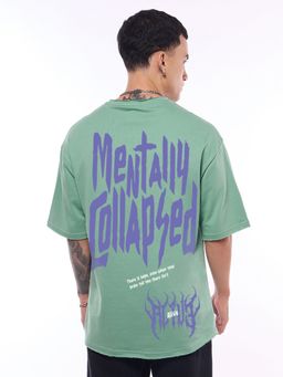 Bewakoof - Heavy Duty 1.0 Men's Granite Green Collapsed Typography Oversized T-shirt