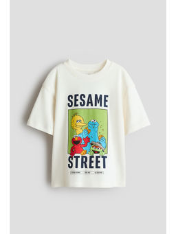 H&M - Boys White Oversized Printed T-Shirt