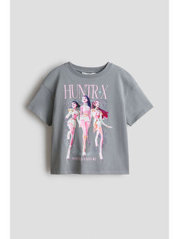 H&M - Girls Grey Printed Cotton T-Shirt