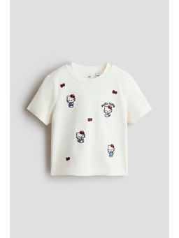 H&M - Girls White Print-Motif Cotton T-Shirt