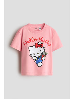 H&M - Girls Pink Print-Motif Cotton T-Shirt