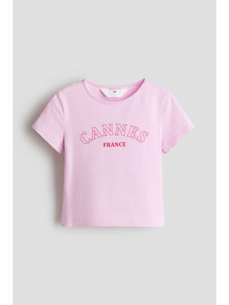 H&M - Girls Pink Print-Motif Cotton T-Shirt