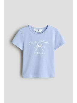 H&M - Girls Blue Print-Motif Cotton T-Shirt