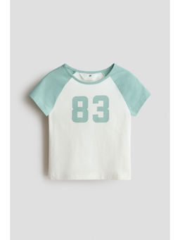 H&M - Girls White Print-Motif Cotton T-Shirt