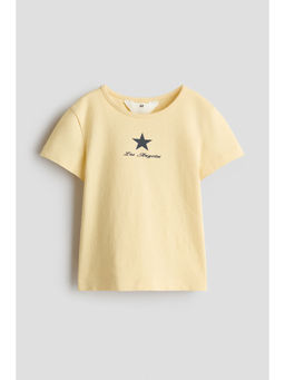 H&M - Girls Yellow Print-Motif Cotton T-Shirt