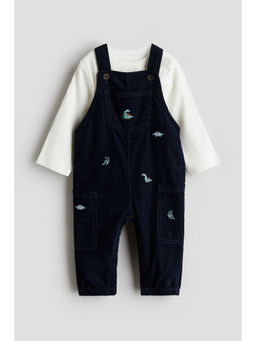 H&M - Boys Navy Blue 2-Piece Dungarees And T-Shirt Set