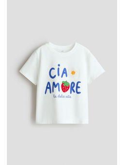H&M - Girls White Motif-Detail T-Shirt