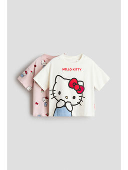 H&M - Girls Multi-Color 2-Pack Printed Cotton T-Shirts