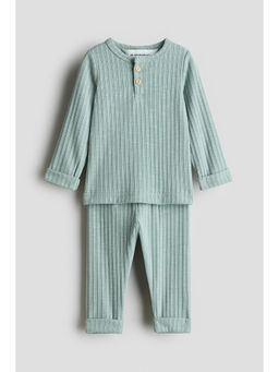 H&M - Boys Green 2-Piece Ribbed Jersey Co-Ord Set