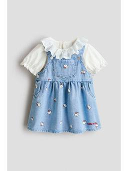 H&M - Girls Blue 2-Piece Dungaree Dress And Top Set