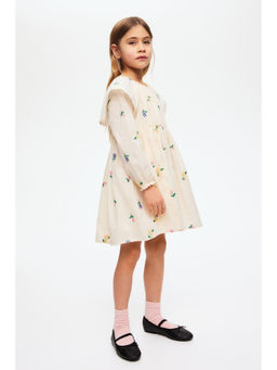 H&M - Girls Cream Embroidered Flounced Cotton Dress