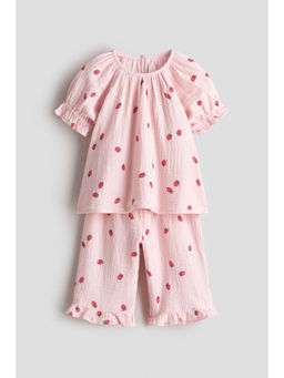 H&M - Girls Pink 2-Piece Printed Muslin Co-Ord Set