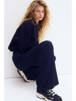 H&M - Women Navy Blue Textured Jersey Drawstring Pant