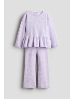 H&M - Girls Purple 2-Piece Motif-Detail Pointelle-Knit Set