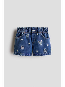H&M - Girls Blue Motif-Detail Denim Shorts