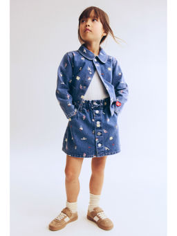 H&M - Girls Blue Printed Denim Skirt