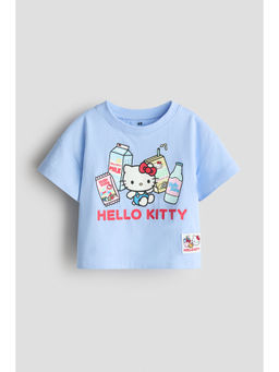 H&M - Girls Blue Loose-Fit Printed T-Shirt