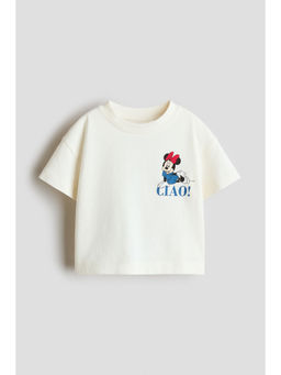 H&M - Girls White Loose-Fit Printed T-Shirt