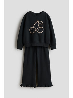 H&M - Girls Black 2-Piece Motif-Detail Co-Ord Set