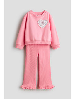 H&M - Girls Pink 2-Piece Motif-Detail Co-Ord Set