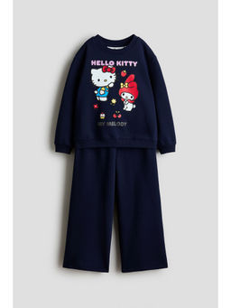 H&M - Girls Navy Blue 2-Piece Printed Co-Ord Set