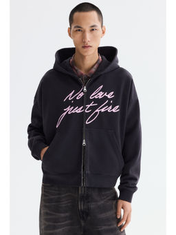 H&M - Men Black Oversized Fit Zip-Through Hoodie