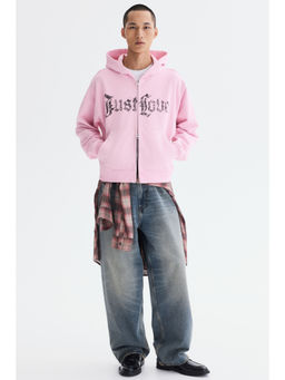 H&M - Men Pink Oversized Fit Zip-Through Hoodie