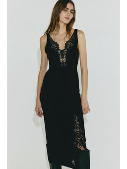 H&M - Women Black Lace-Trimmed Dress