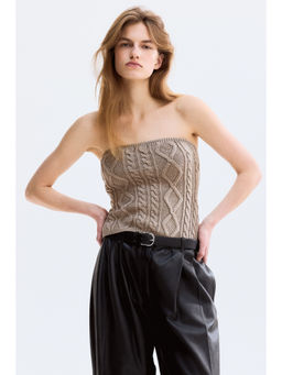 H&M - Women Beige Cable-Knit Tube Top