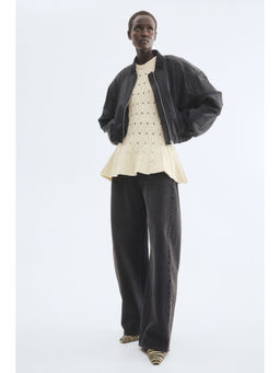 H&M - Women Cream Pointelle-Knit Peplum Top