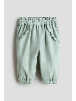 H&M - Girls Green Frill-Trimmed Corduroy Joggers