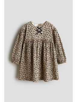 H&M - Girls Beige Bow-Detail Crinkled Dress