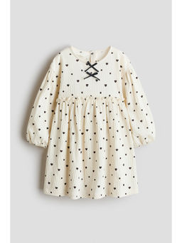 H&M - Girls Cream Bow-Detail Crinkled Dress