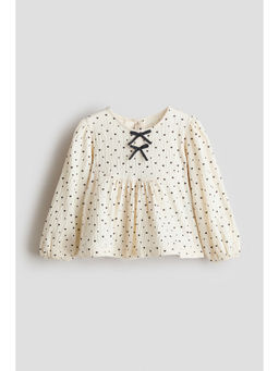 H&M - Girls Cream Bow-Detail Crinkled Top