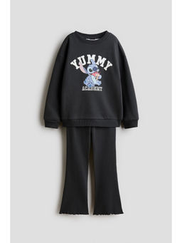 H&M - Girls Grey 2-Piece Print-Motif Co-Ord Set