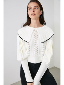 Trendyol - White Large Collar With Puff Sleeve
