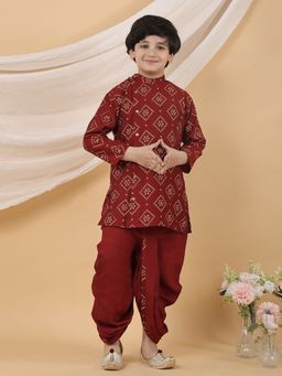 Superminis - Boys Maroon Ethnic Printed Kurta and Dhoti